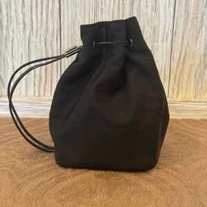 Gucci Authentic Black Nylon Drawstring Pouch w/Leather Handle & Silver Hardware